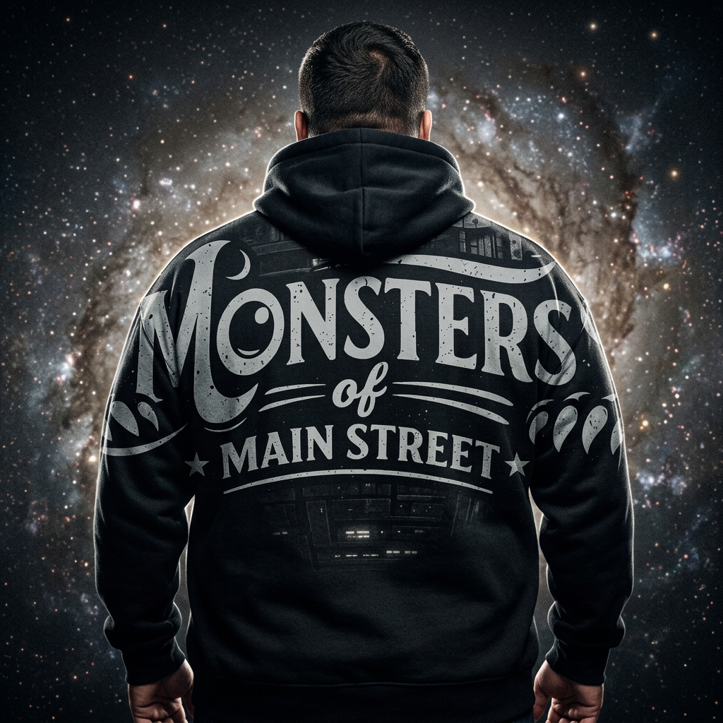 That's No Moon Void Black hoodie on a big and tall back-view model