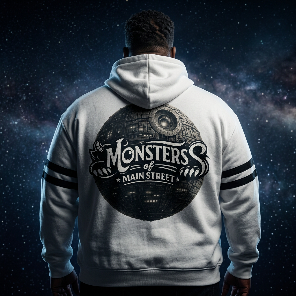 That's No Moon Trooper White hoodie on a big and tall back-view model