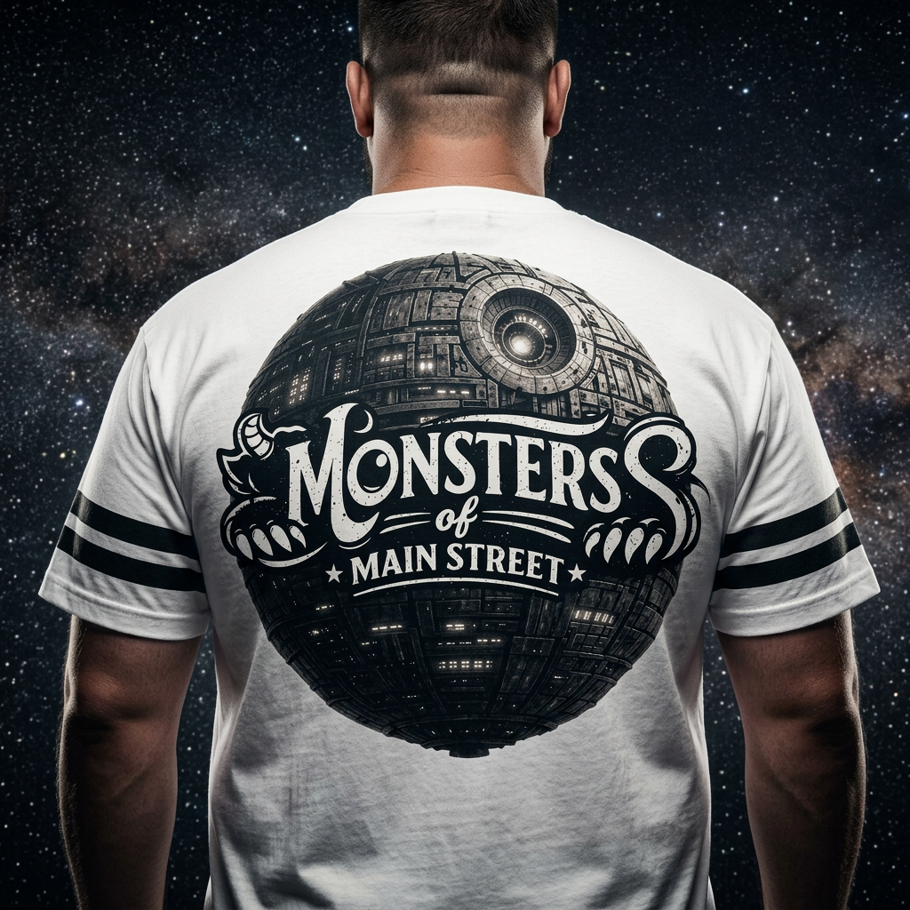 That's No Moon Trooper White tee on a big and tall back-view model
