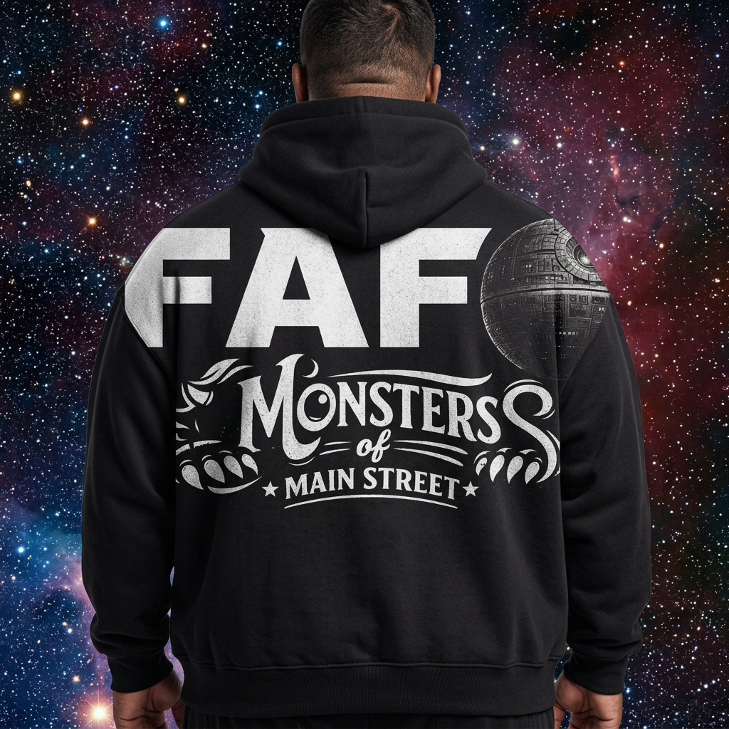 FAFO Void Black hoodie on a big and tall back-view model