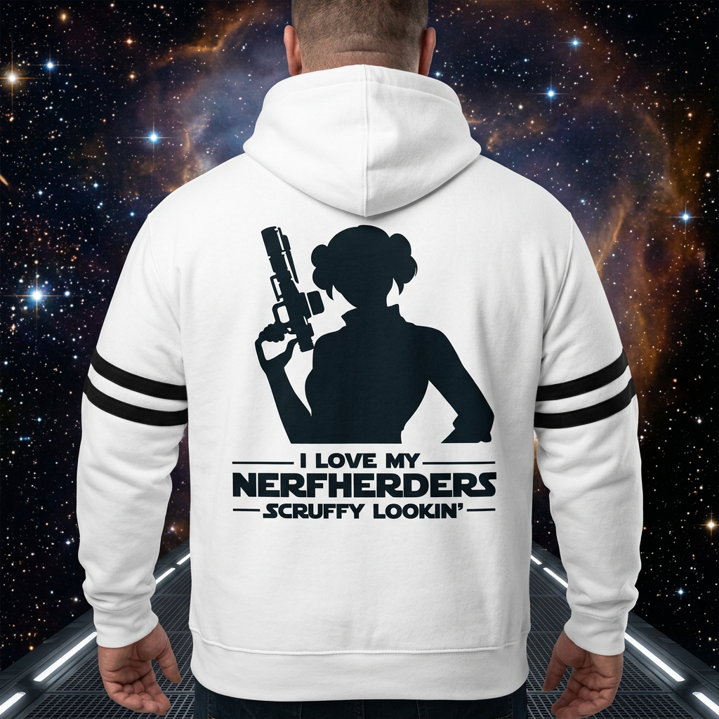 Scruffy Lookin' Trooper White hoodie on a big and tall back-view model