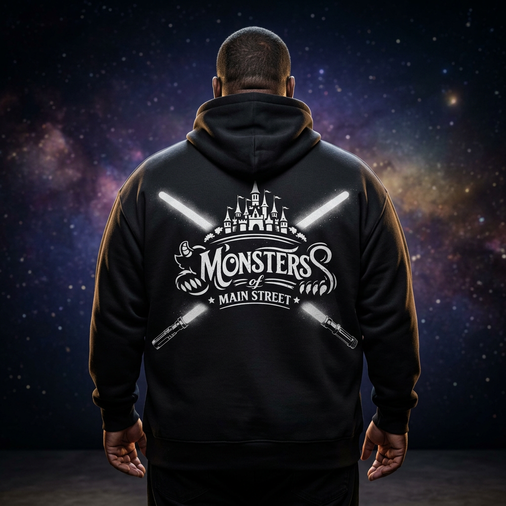Crossed Sabers Void Black hoodie on a big and tall back-view model